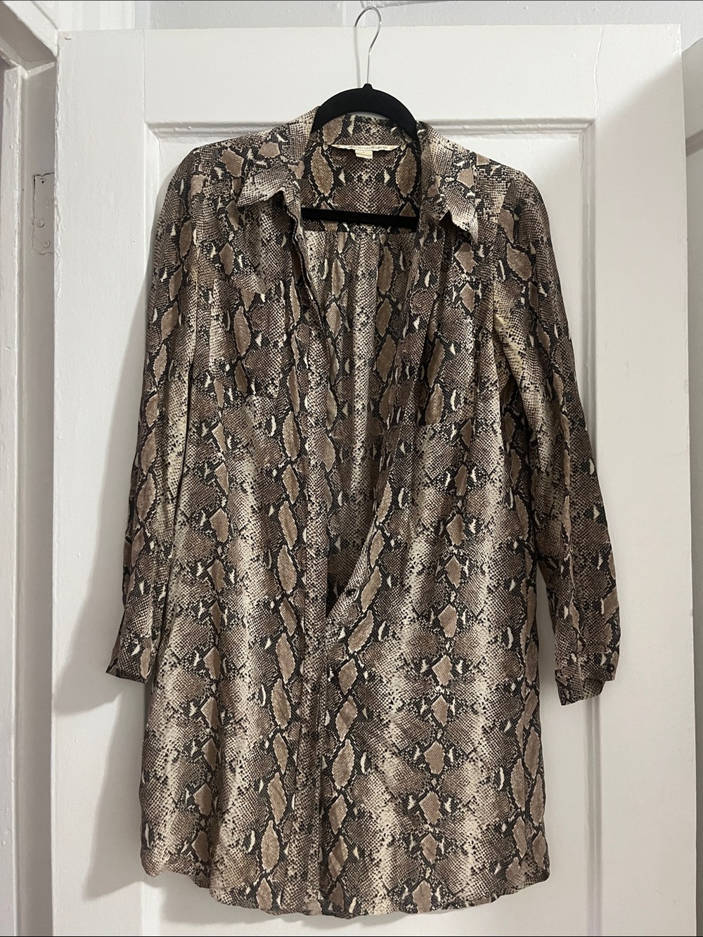 Diane Von Furstenberg Snake-Print Midi Dress in Brown and Cream